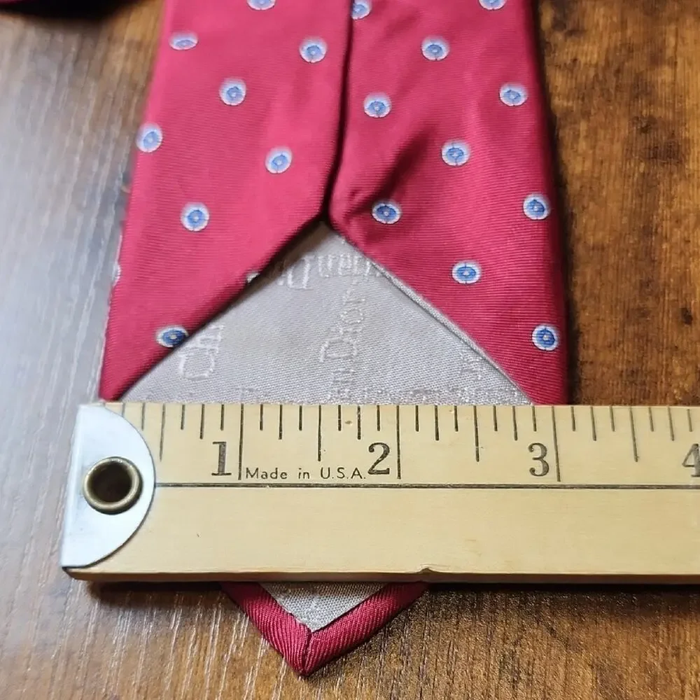 CHRISTIAN DIOR | Pink Blue‎ Polka Dot Italian Silk Necktie Made USA Designer Tie